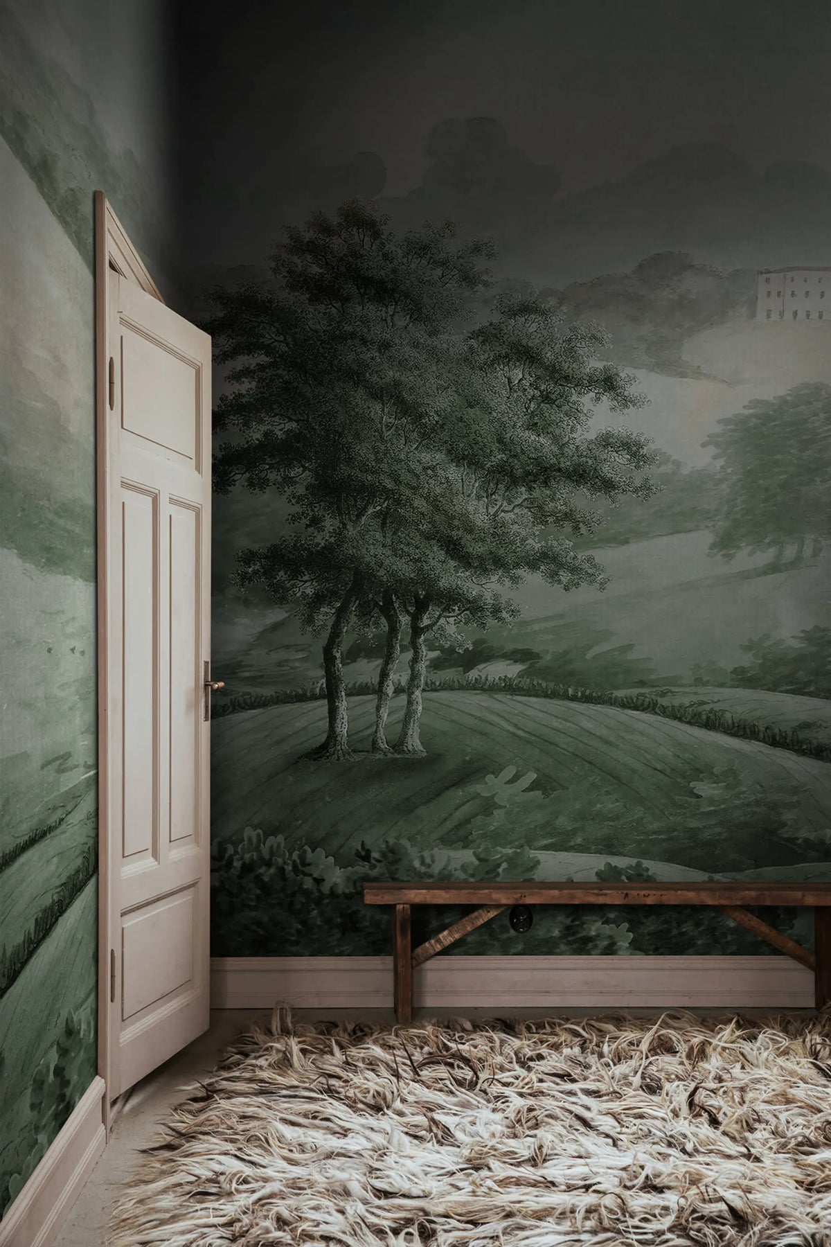 Hilltop House, Green Mural Wallpaper - room preview 03