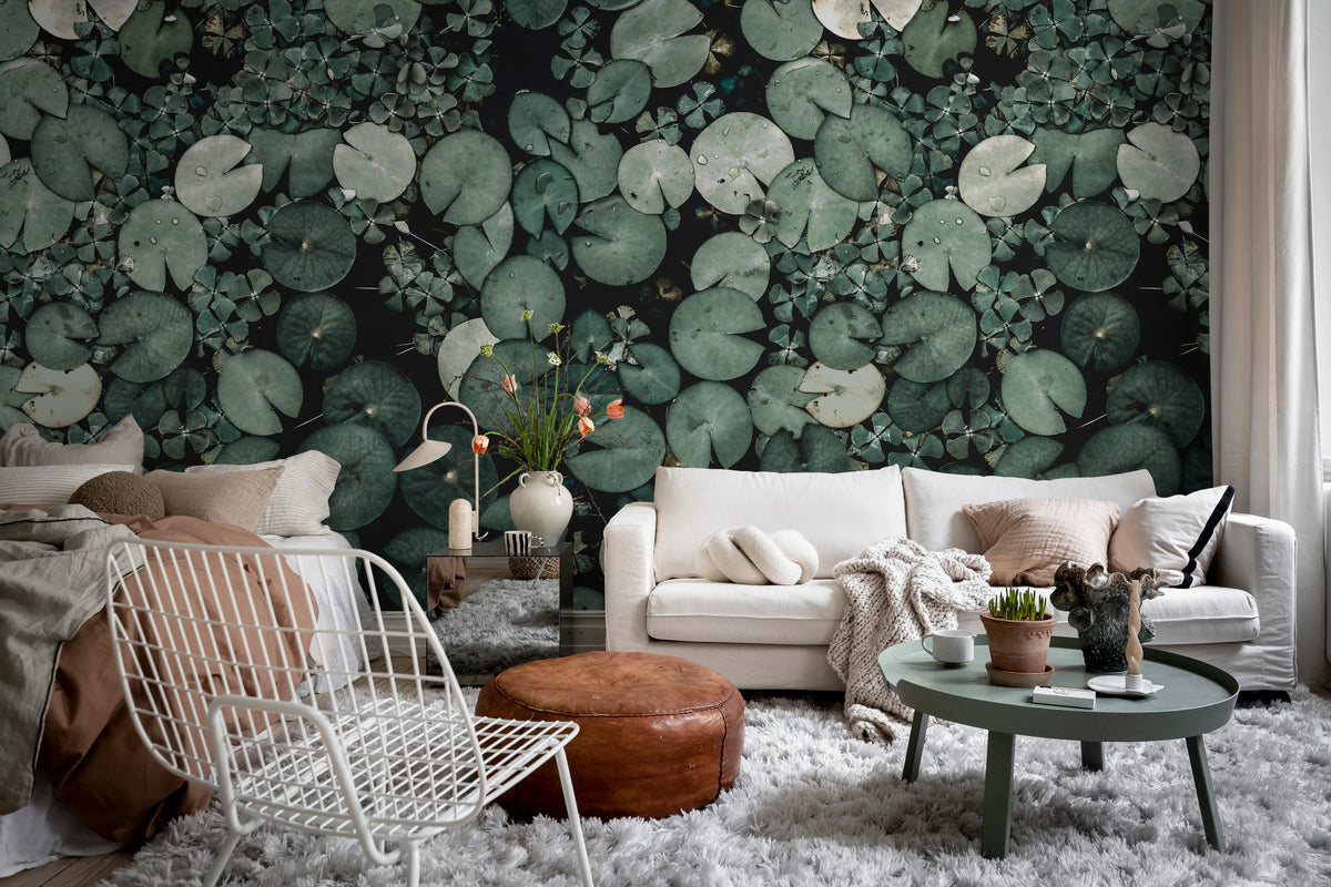 Mystic Water Lilies, Green Mural Wallpaper - room preview 03
