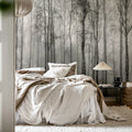 Birch Fog, Black & White Mural Wallpaper - room preview 03