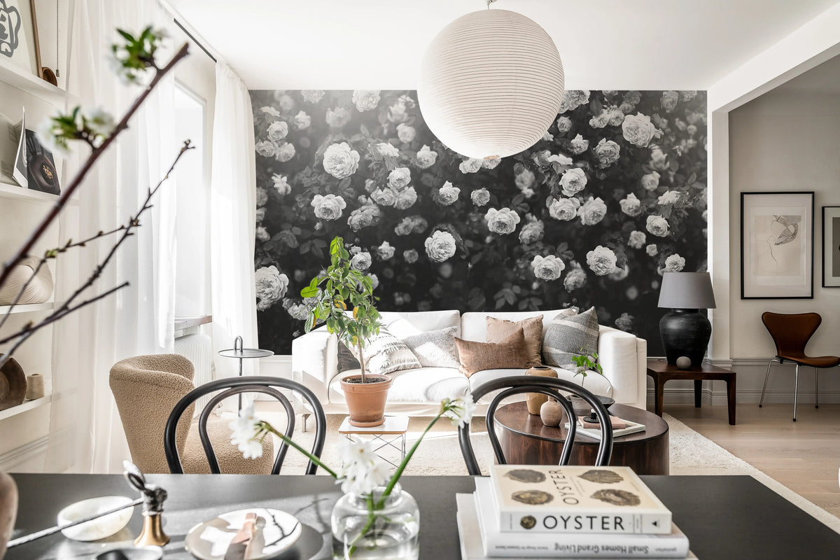 Regal Rose, Black & White Mural Wallpaper - room preview 03