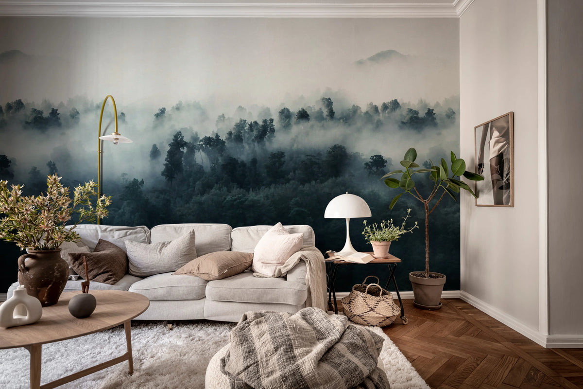 Misty Woodland, Blue Mural Wallpaper - room preview 03