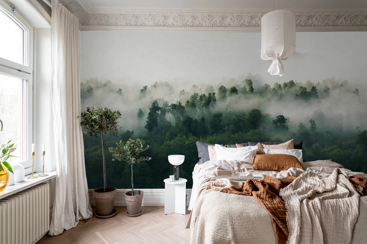 Misty Woodland, Green Mural Wallpaper - room preview 03