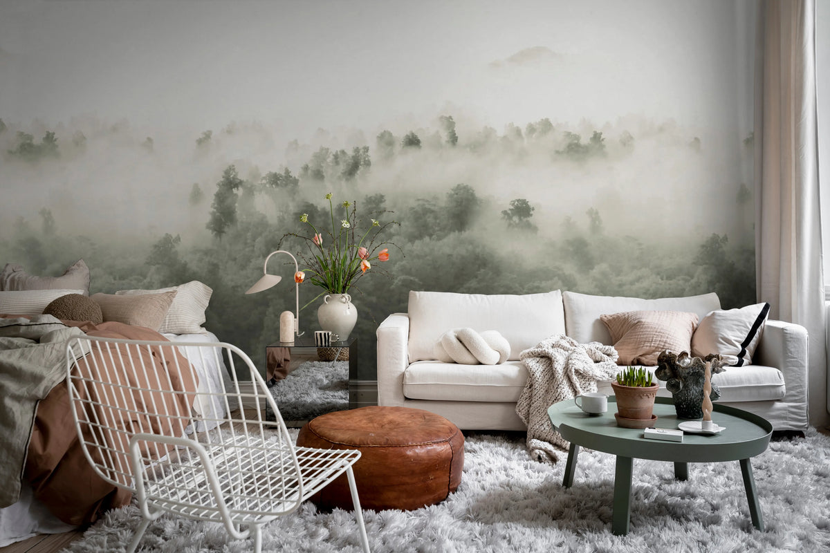 Misty Woodland, Light Green Mural Wallpaper - room preview 03