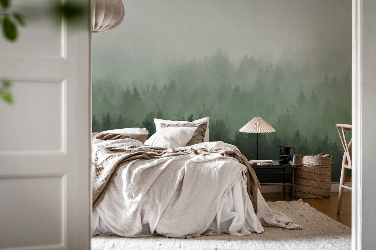 Cloudy Forest, Green Mural Wallpaper - room preview 03