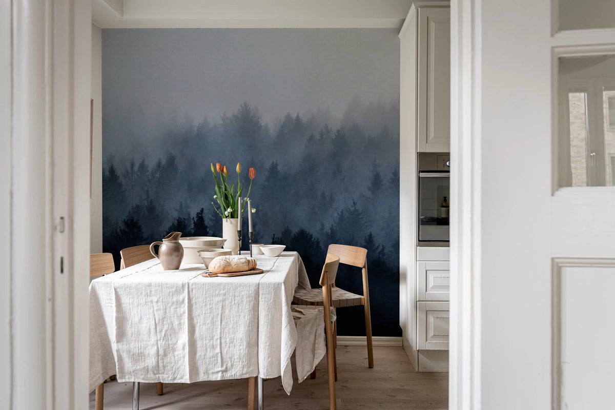 Cloudy Forest, Blue Mural Wallpaper - room preview 03