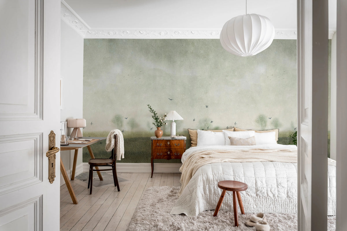 Scandinavian Landscape, Light Green Mural Wallpaper - room preview 03