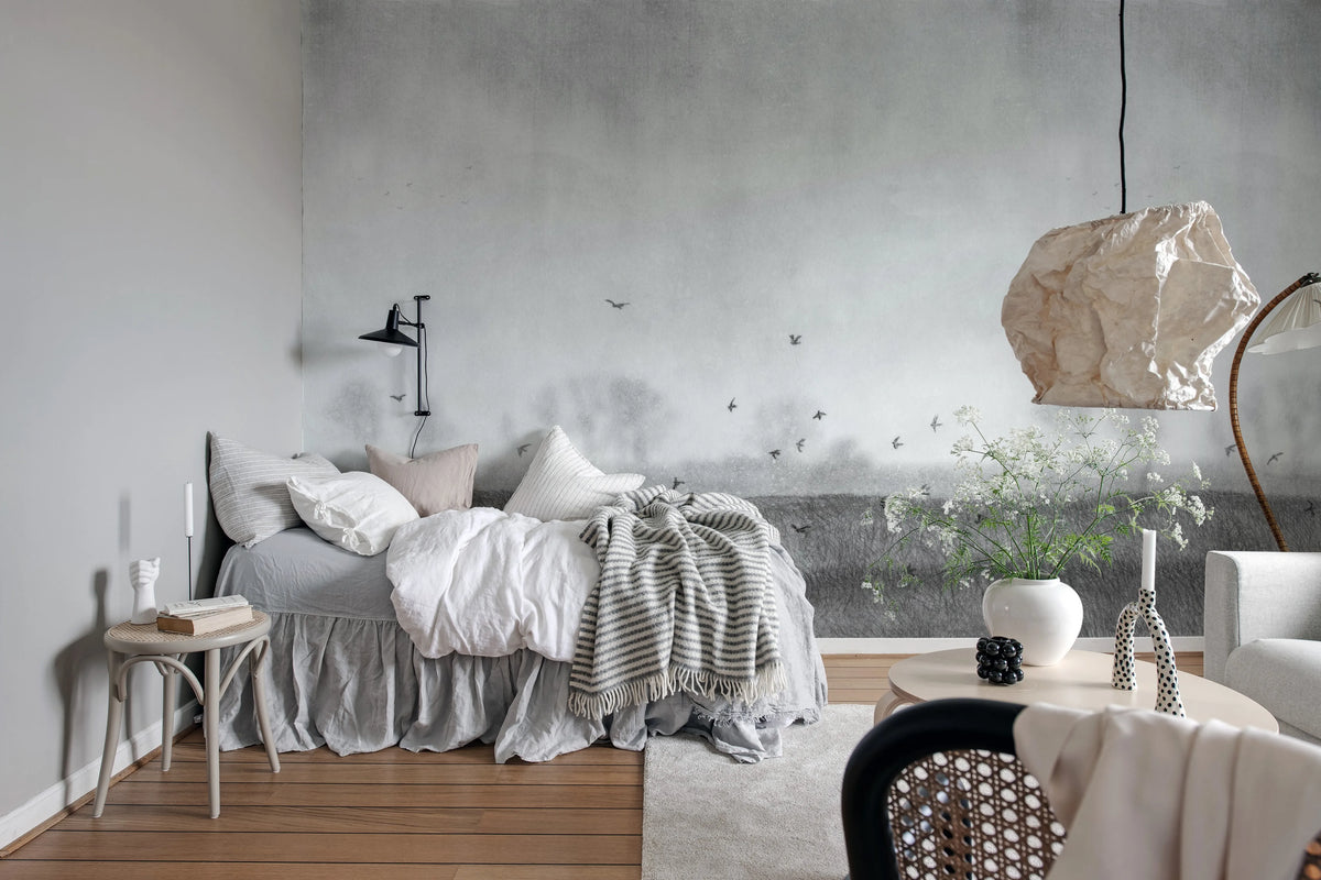 Scandinavian Landscape, Black & White Mural Wallpaper - room preview 03