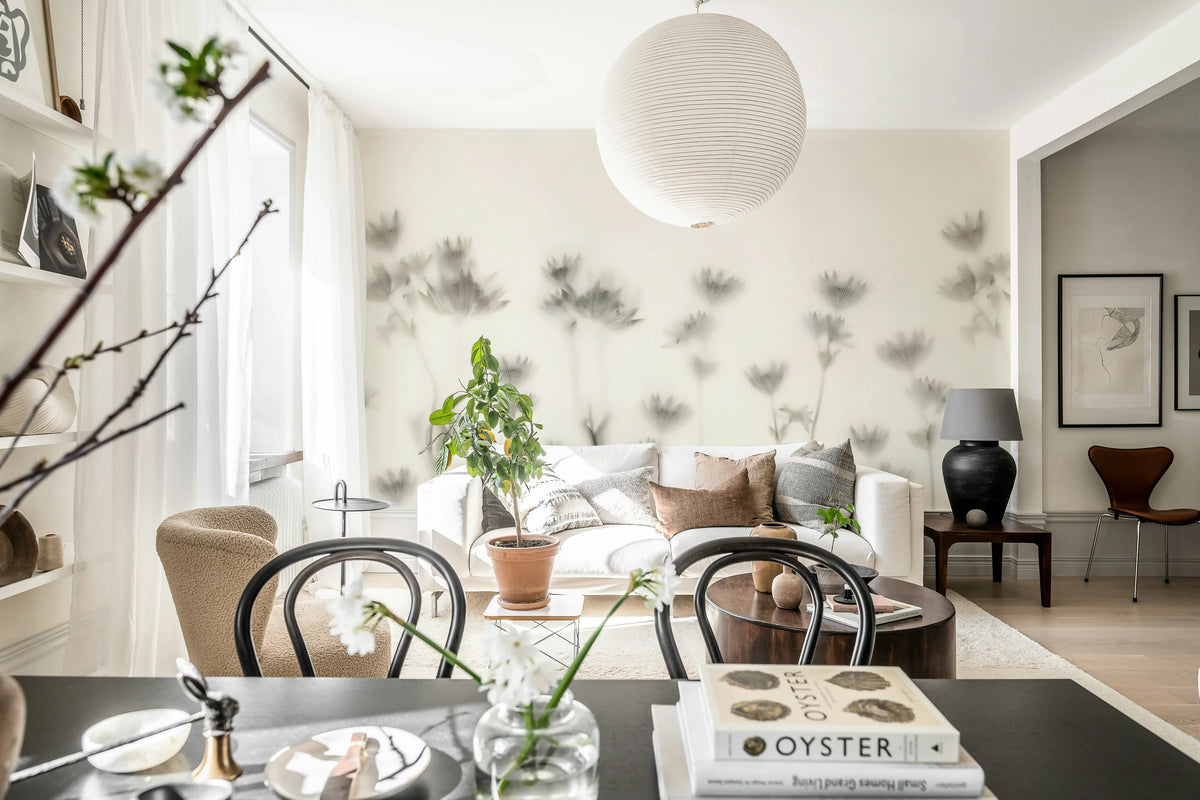 Astrantia, Black & White Mural Wallpaper - room preview 03