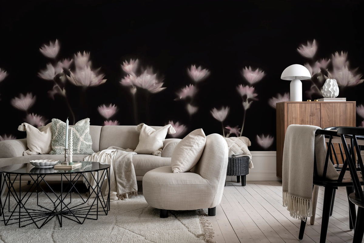 Astrantia, Dark Mural Wallpaper - room preview 03