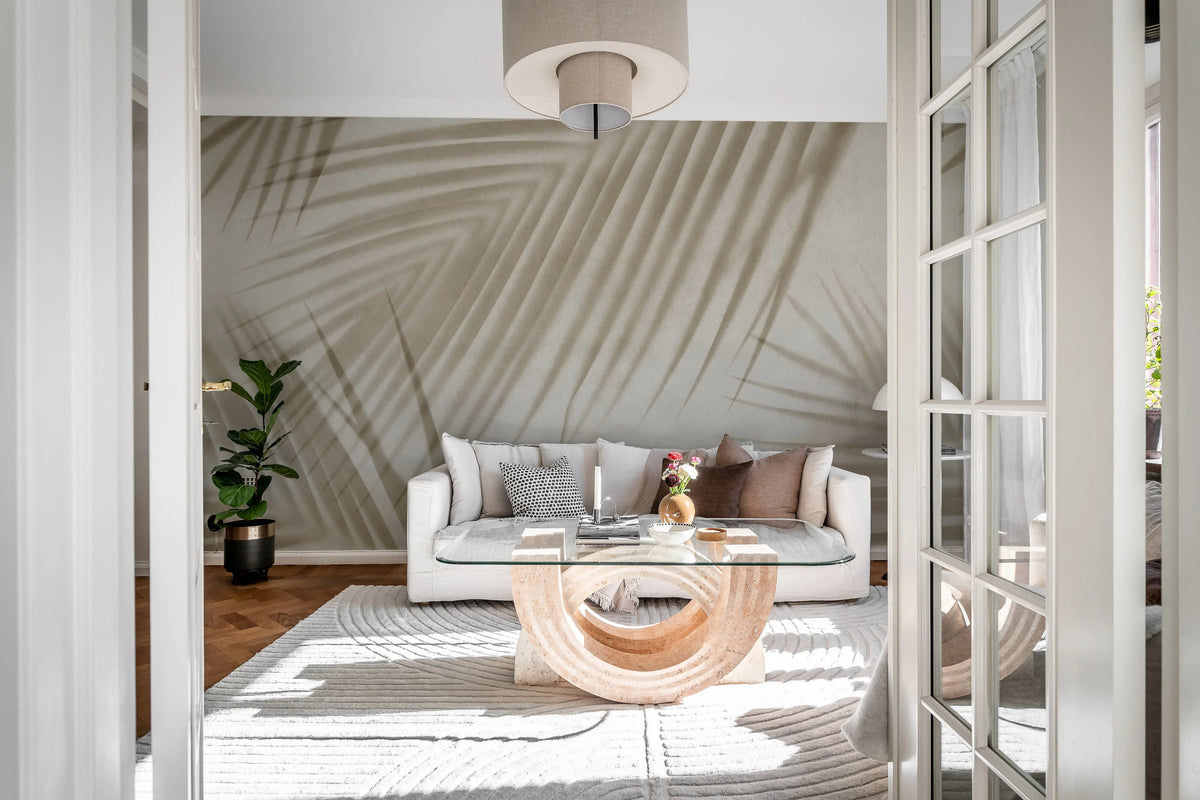 Palm Gaze, Beige Mural Wallpaper - room preview 03