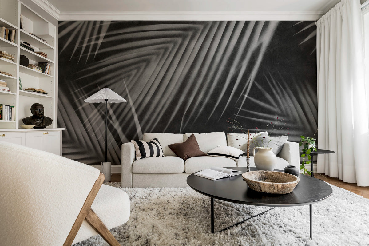 Palm Gaze, Black & White Mural Wallpaper - room preview 03