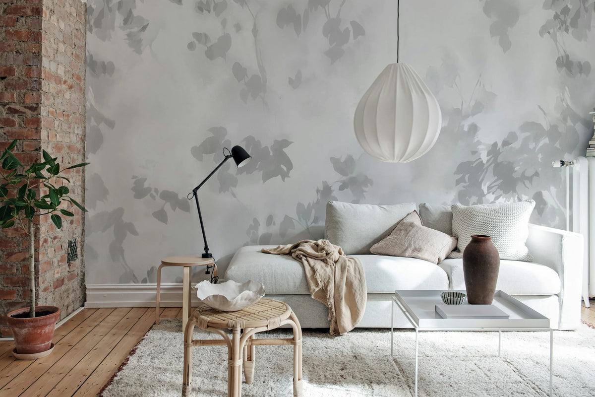 Hazy Leaves, White Mural Wallpaper - room preview 03