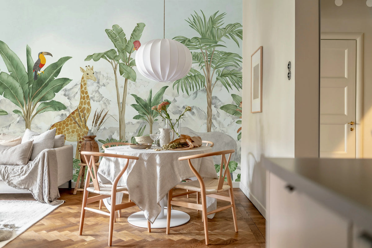 Friends of the jungle, Green Mural Wallpaper - room preview 03