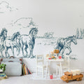 Horses Herd Grand, Blue Mural Wallpaper - room preview 03