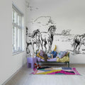 Horses Herd Grand, Black Mural Wallpaper - room preview 03