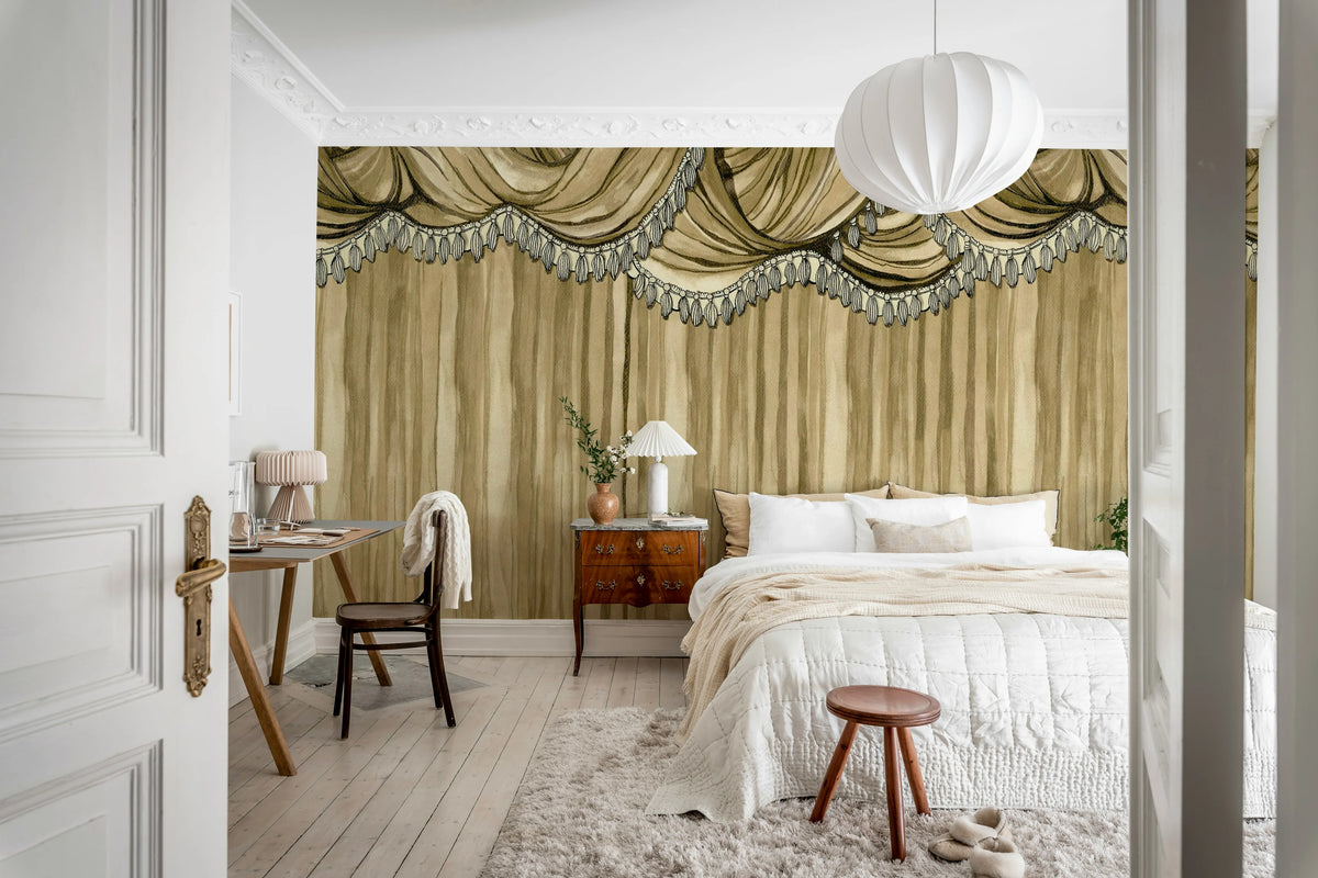 Behind the Curtains, Beige Mural Wallpaper - room preview 03