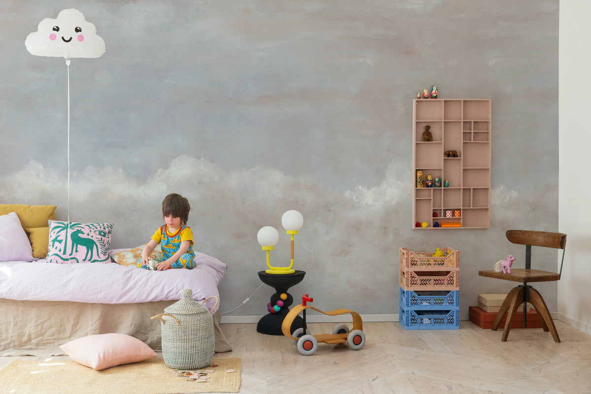 Heavenly Clouds, Dusty Pink Mural Wallpaper - room preview 03