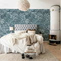 Floral Garden, Blue Mural Wallpaper - room preview 03