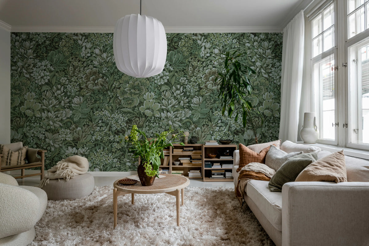 Floral Garden, Green Mural Wallpaper - room preview 03