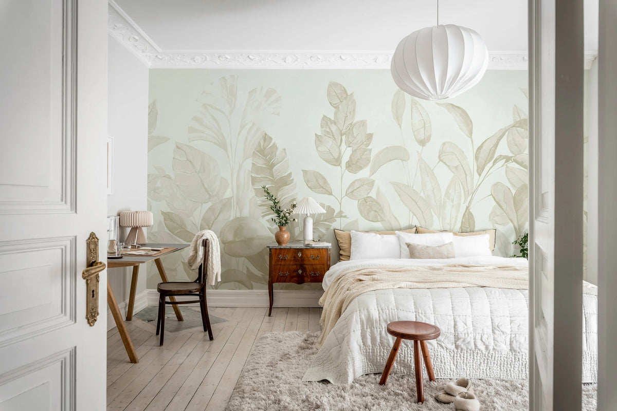 Happy Plants, Beige Mural Wallpaper - room preview 03