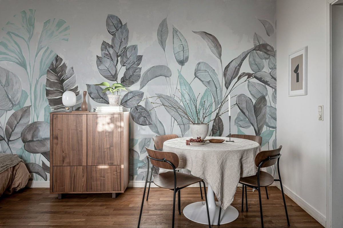 Happy Plants, Blue Mural Wallpaper - room preview 03