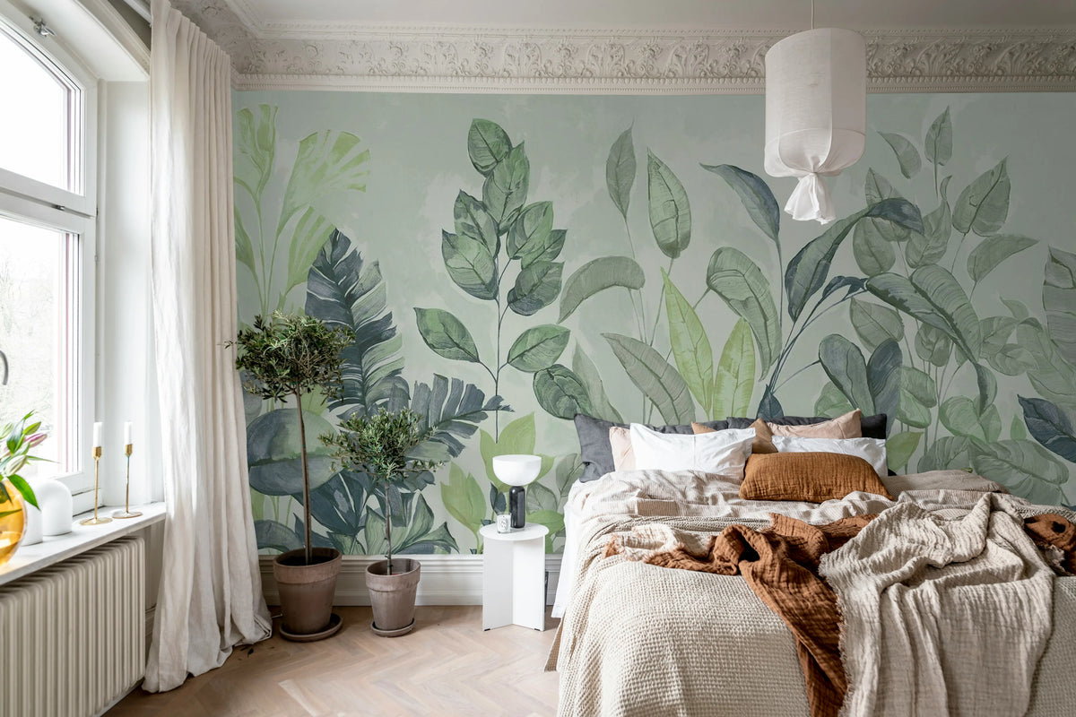 Happy Plants, Green Mural Wallpaper - room preview 03