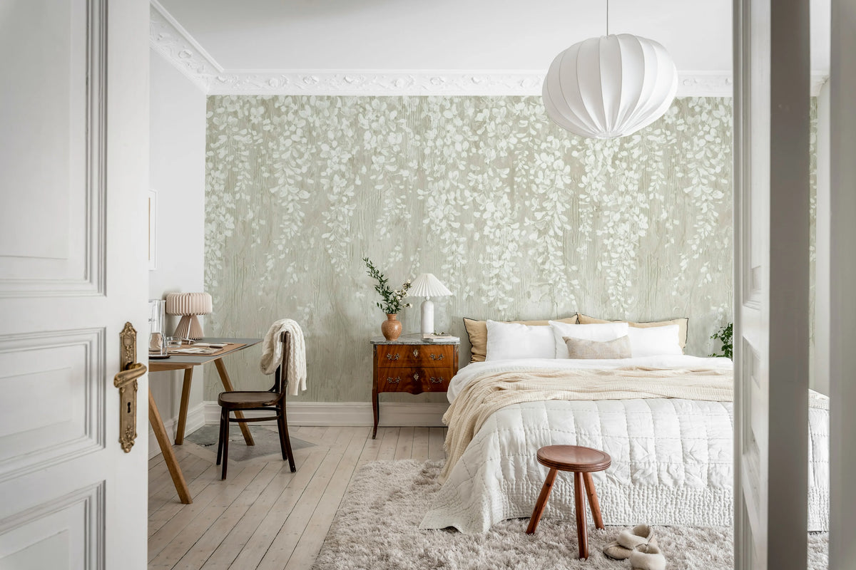 Draped Blossoms, Beige Mural Wallpaper - room preview 03