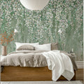 Draped Blossoms, Green Mural Wallpaper - room preview 03