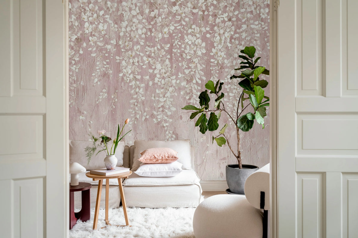 Draped Blossoms, Pink Mural Wallpaper - room preview 03