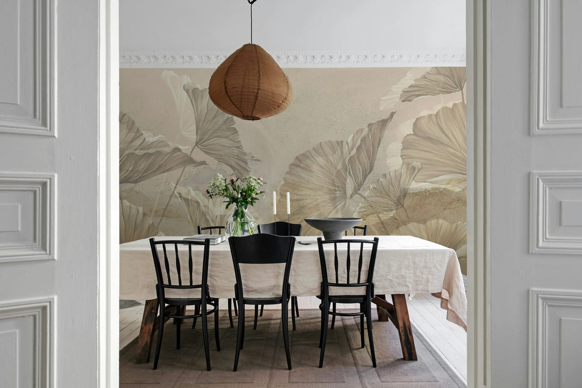 Shadow Leaf, Beige Mural Wallpaper - room preview 03