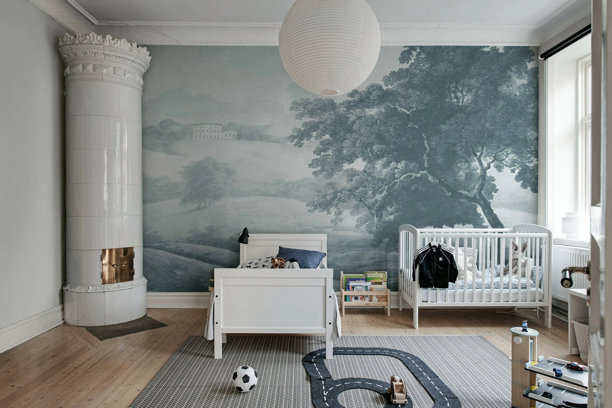 Vintage Tree, Blue Mural Wallpaper - room preview 03