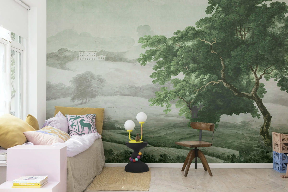 Vintage Tree, Soft Green Mural Wallpaper - room preview 03