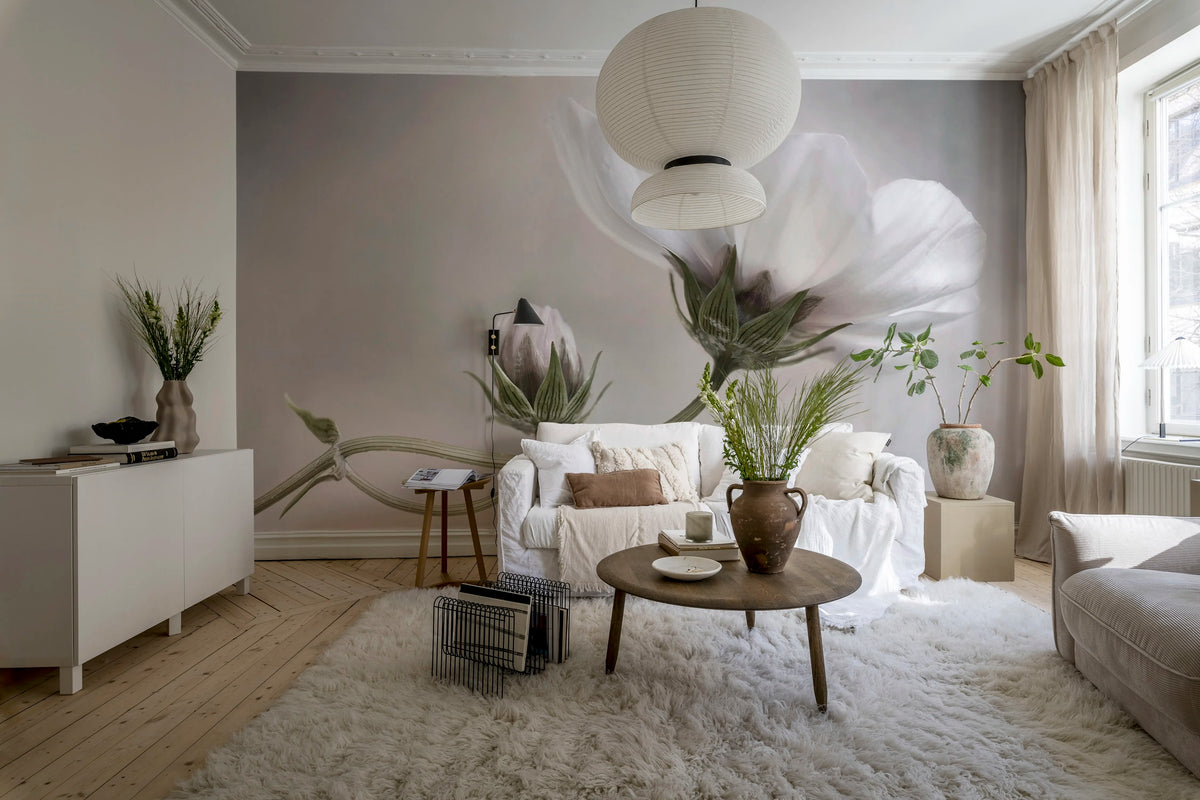 White Flower Mural Wallpaper - room preview 03
