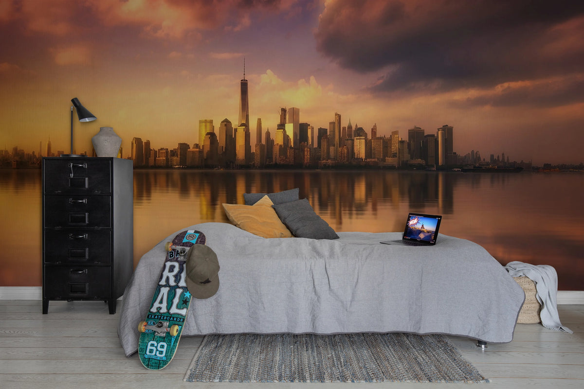Sunset Skyline Mural Wallpaper - room preview 03