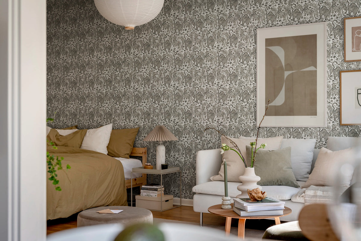 Year Of The Tiger, Graphite Mural Wallpaper - room preview 03
