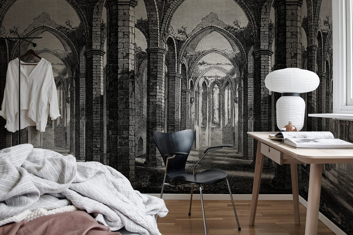 Gothic Arches, Vintage Mural Wallpaper - room preview 03