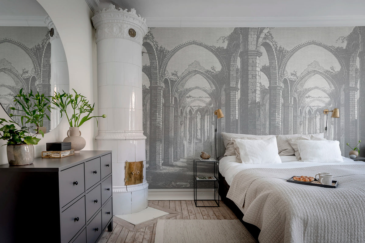 Gothic Arches, Gray Mural Wallpaper - room preview 03