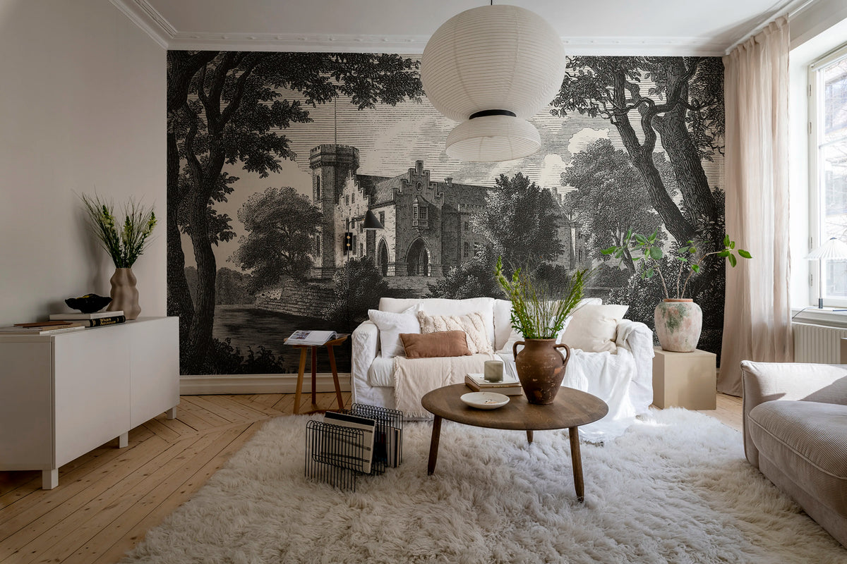 Swan Pond, Vintage Mural Wallpaper - room preview 03