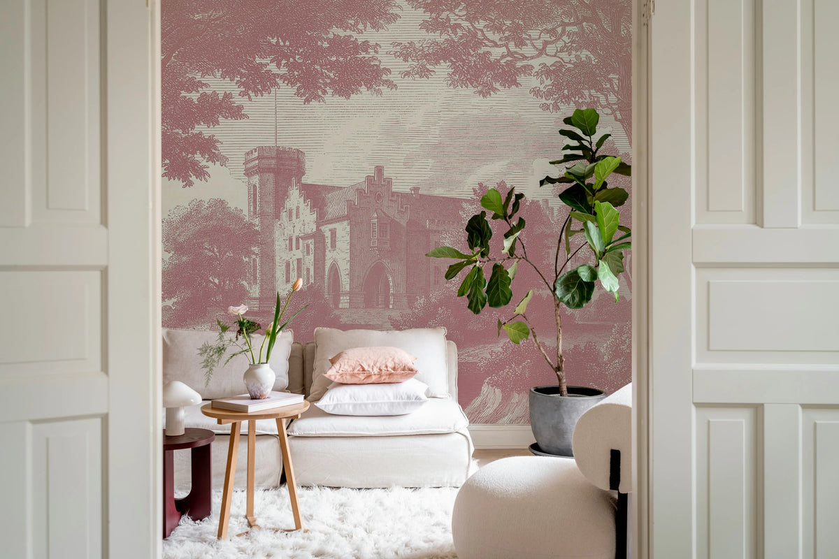 Swan Pond, Dusty Pink Mural Wallpaper - room preview 03