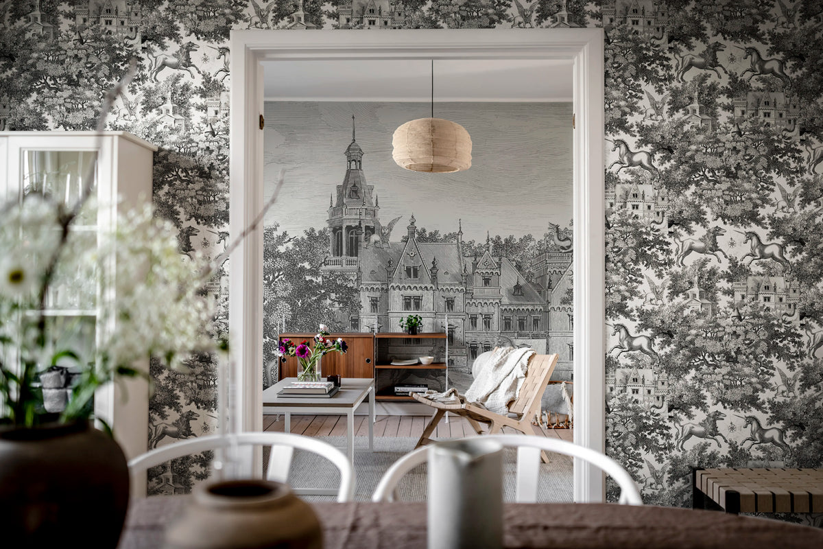 Fairy Tale Castle, Graphite Mural Wallpaper - room preview 03
