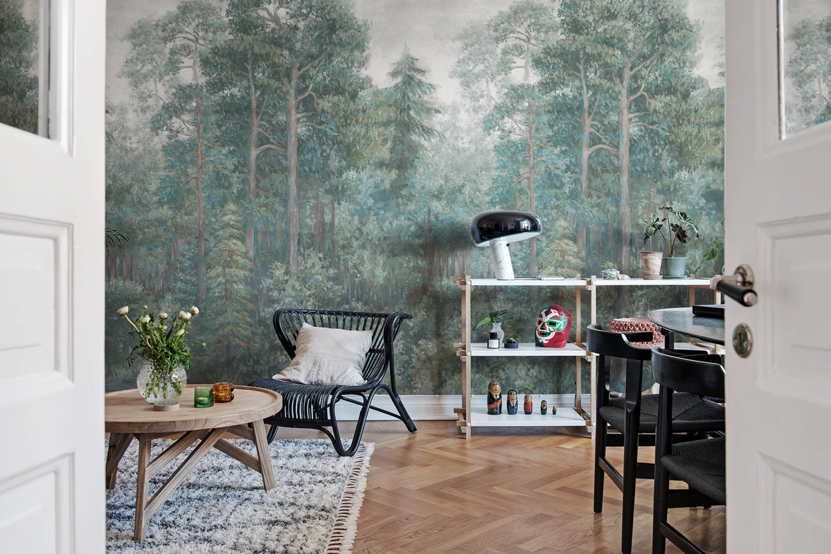Green Wood, Emerald Mural Wallpaper - room preview 03