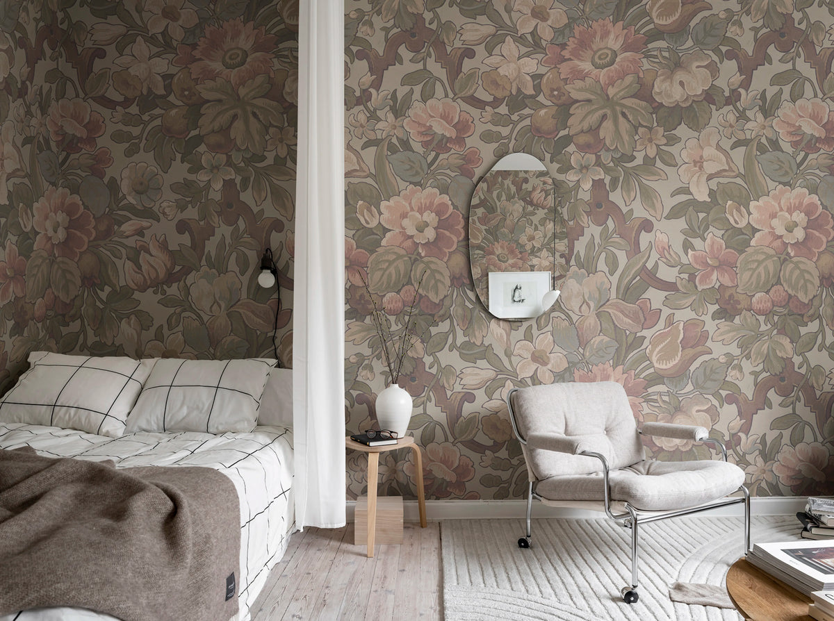 Vintage Flora, Pastel Mural Wallpaper - room preview 03