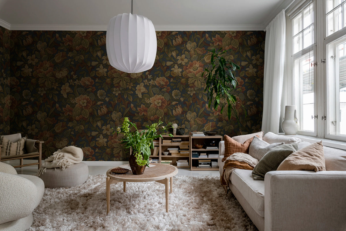 Vintage Flora, Blue Mural Wallpaper - room preview 03
