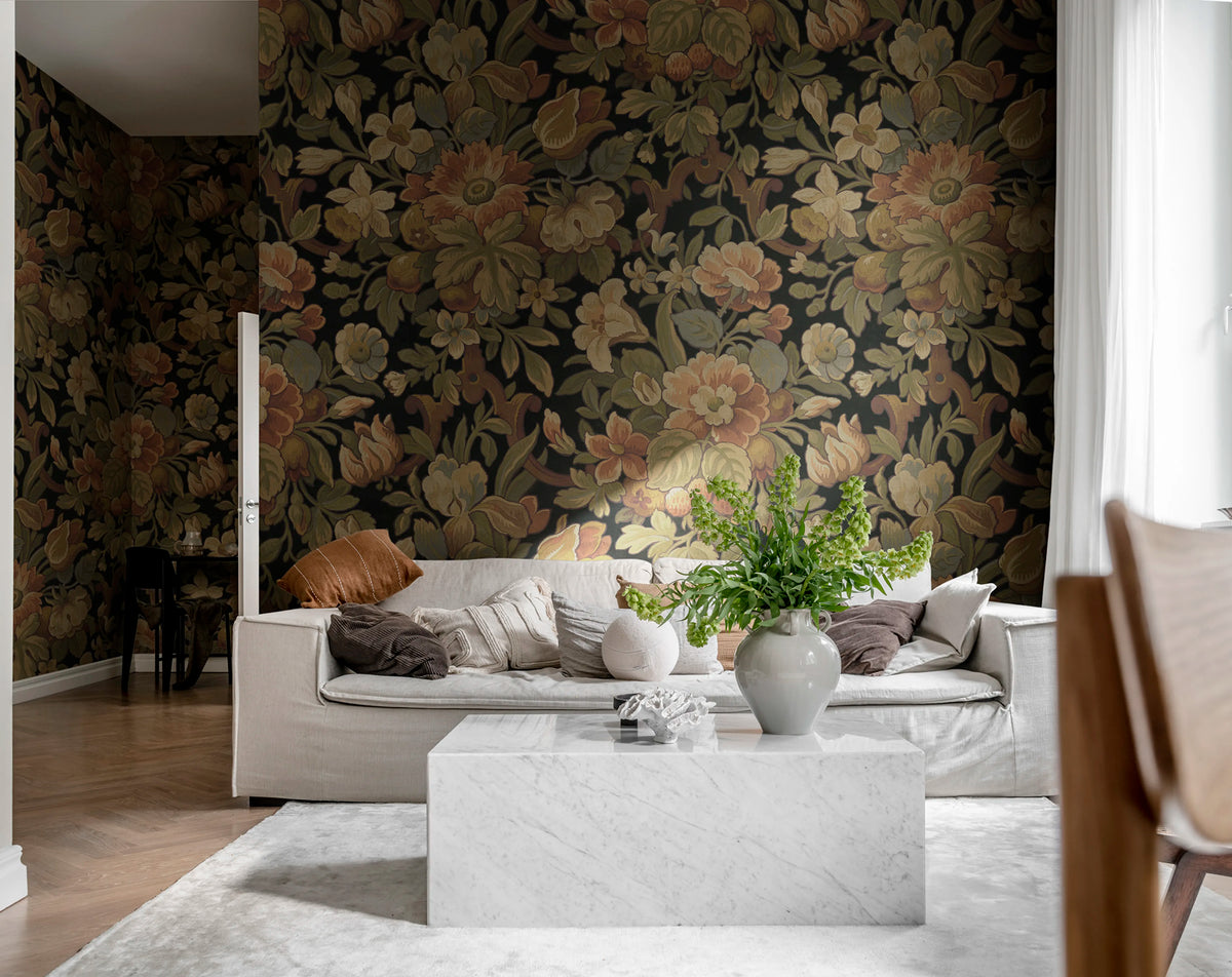 Vintage Flora, Ebony Mural Wallpaper - room preview 03