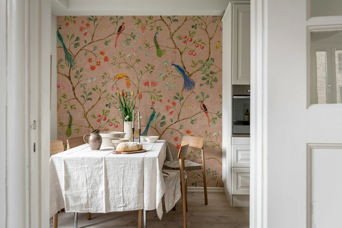 Songbirds, Pink Mural Wallpaper - room preview 03