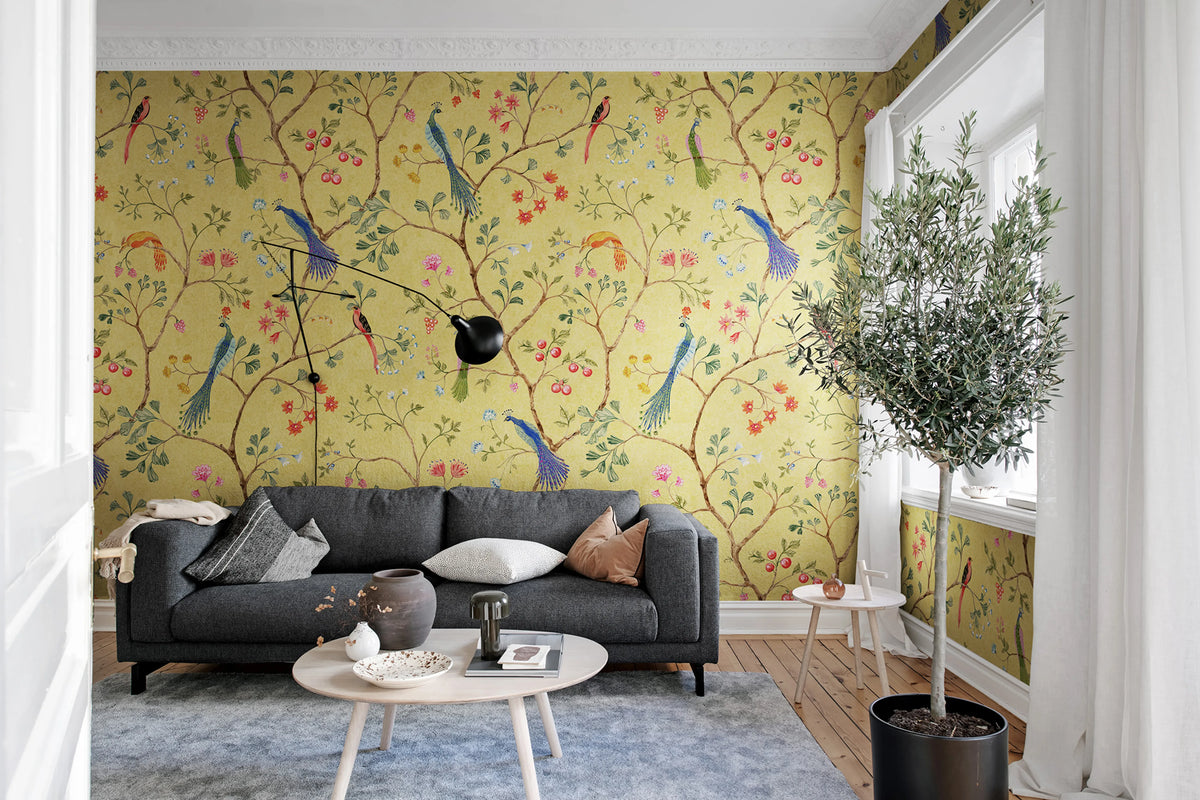Songbirds, Saffron Mural Wallpaper - room preview 03