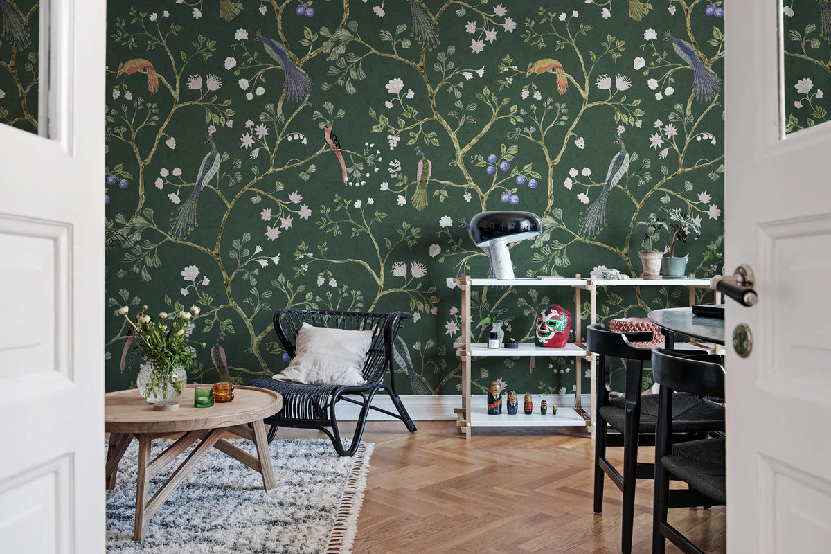 Songbirds, Emerald Mural Wallpaper - room preview 03