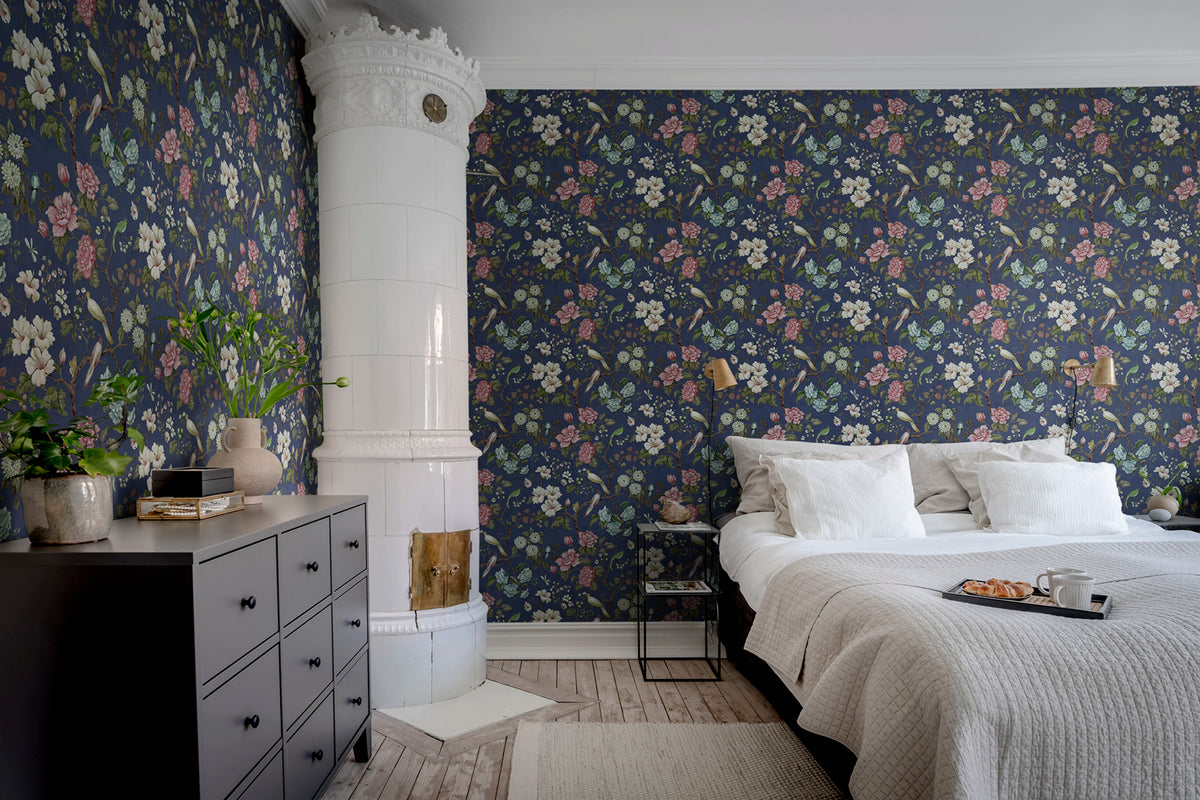 Petit Flora, Blue Mural Wallpaper - room preview 03