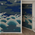 Waves Of Happiness, Blue Mural Wallpaper - room preview 03