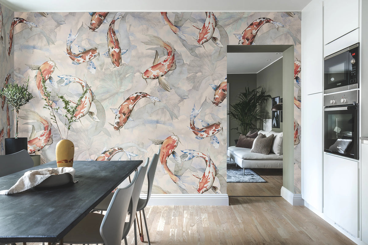 Koi, Coral Mural Wallpaper - room preview 03